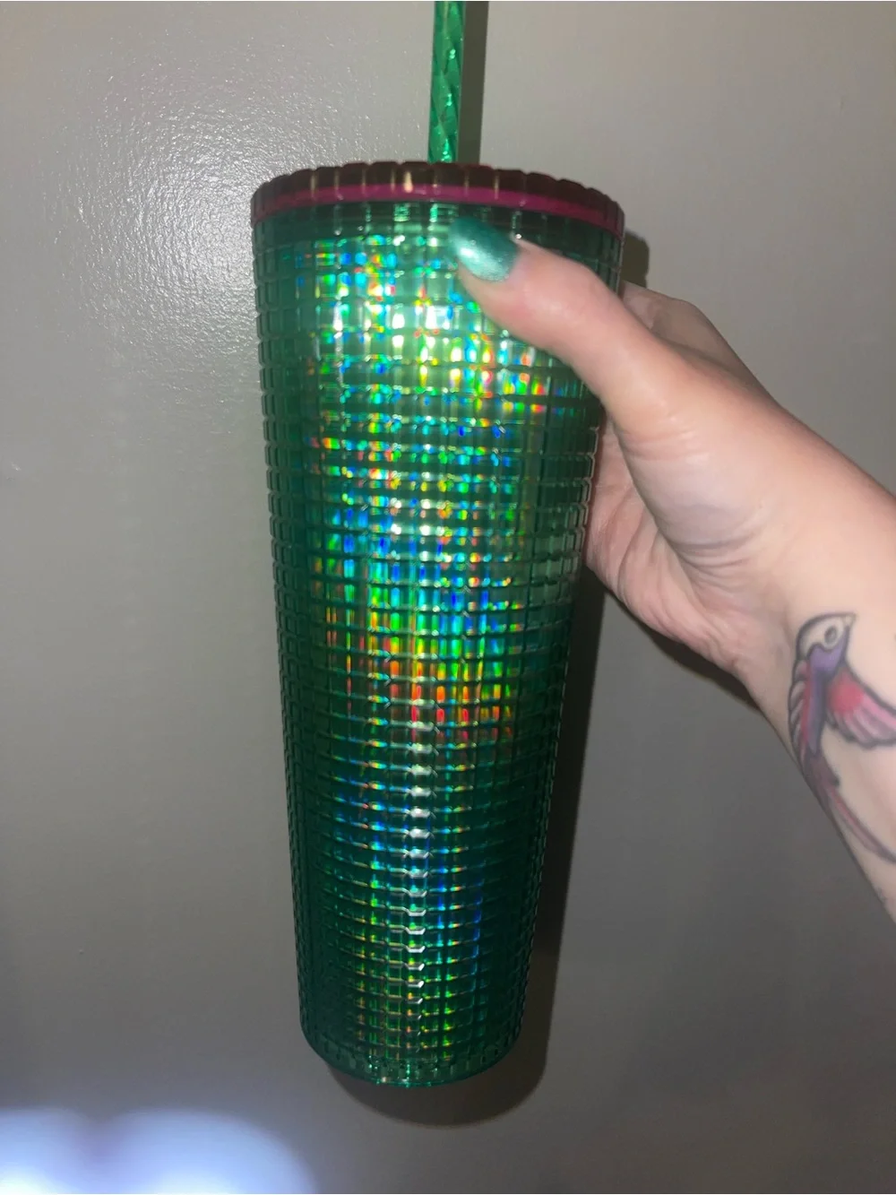 Starbucks Green Holographic Studded Cold Cup with Straw